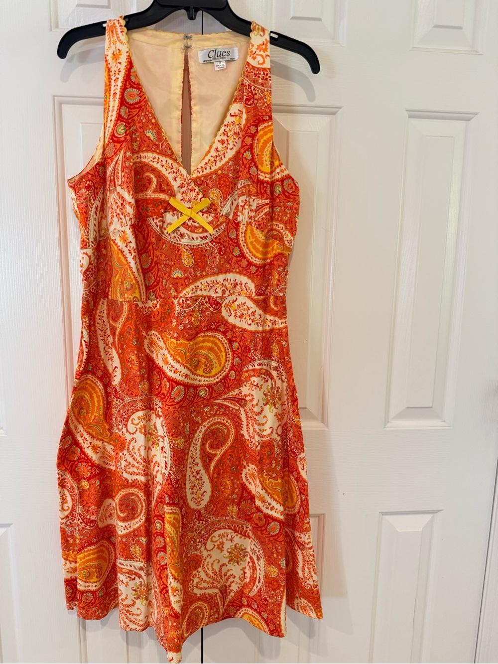 Clues Collection Orange Paisley V-Neck A-Line Mini Dress
